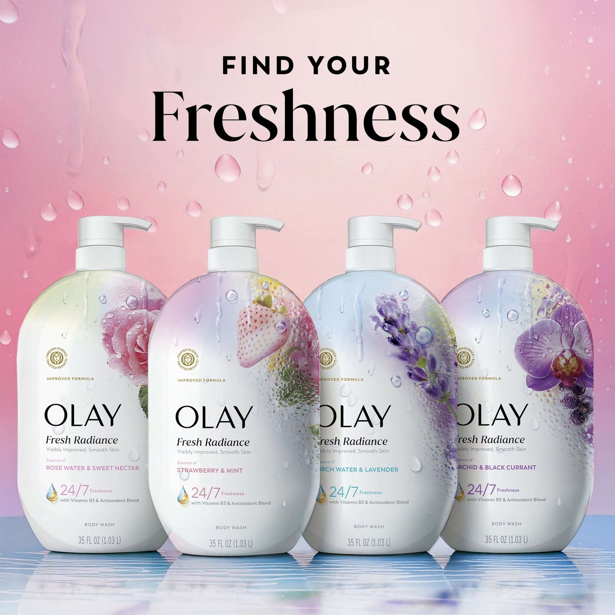 Olay Fresh Radiance Body Wash, Strawberry & Mint, with Vitamin B3, 35oz