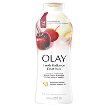 Body wash bottle front view with black cherry and vanilla essence, 22 fl oz