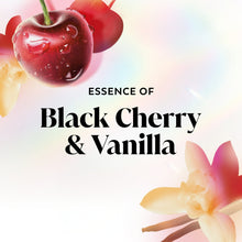Body wash essence of black cherry and vanilla label with cherry illustration