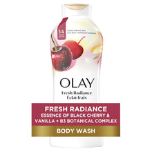 Body wash bottle with black cherry and vanilla essence label, 22 fl oz