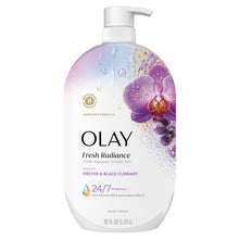 Olay Fresh Radiance body wash pump bottle, orchid & black currant scent, 35 oz
