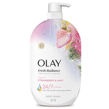 Olay Fresh Radiance body wash bottle with pump, strawberry & mint, 35 oz
