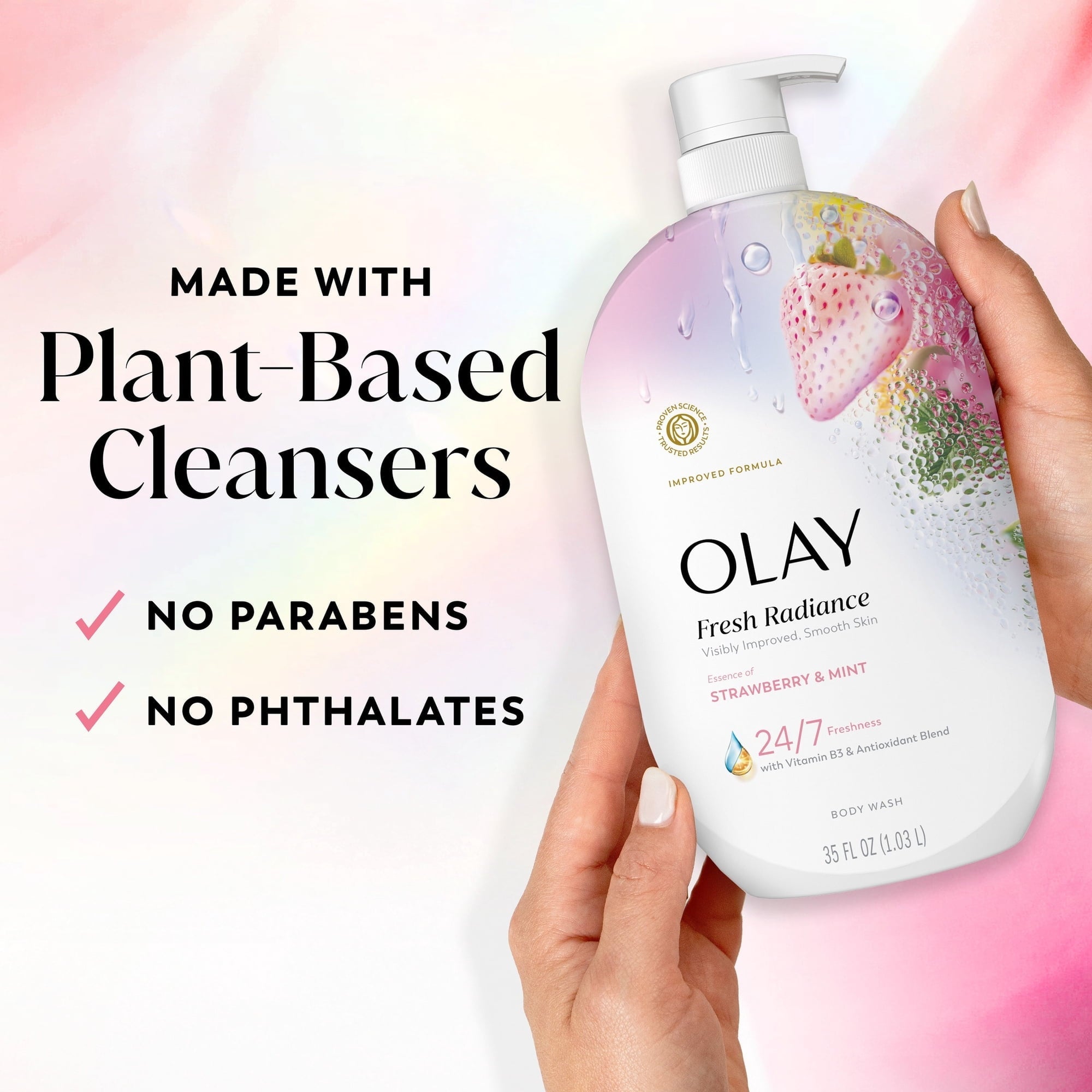 Olay Fresh Radiance Body Wash, Strawberry & Mint, with Vitamin B3, 35oz
