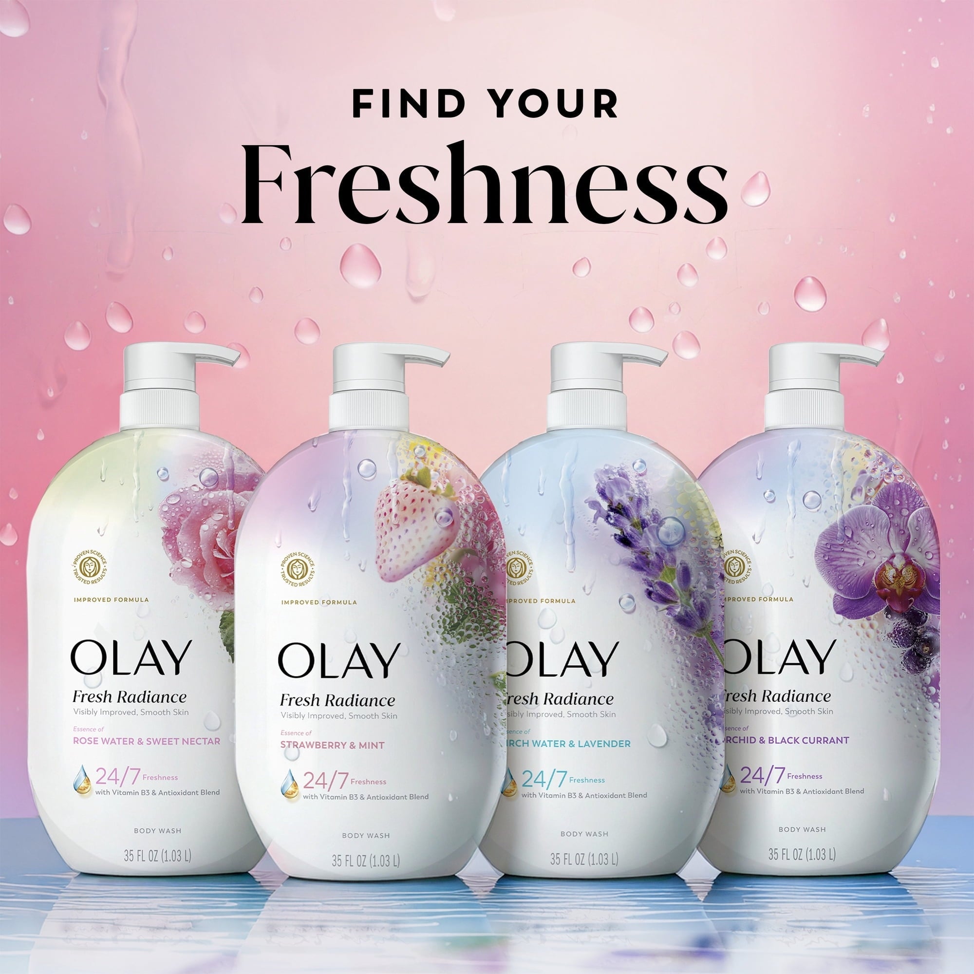 Olay Fresh Radiance Body Wash, Strawberry & Mint, with Vitamin B3, 35oz