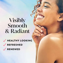 Body wash smooth-and-radiant care on model shoulder with visible foam
