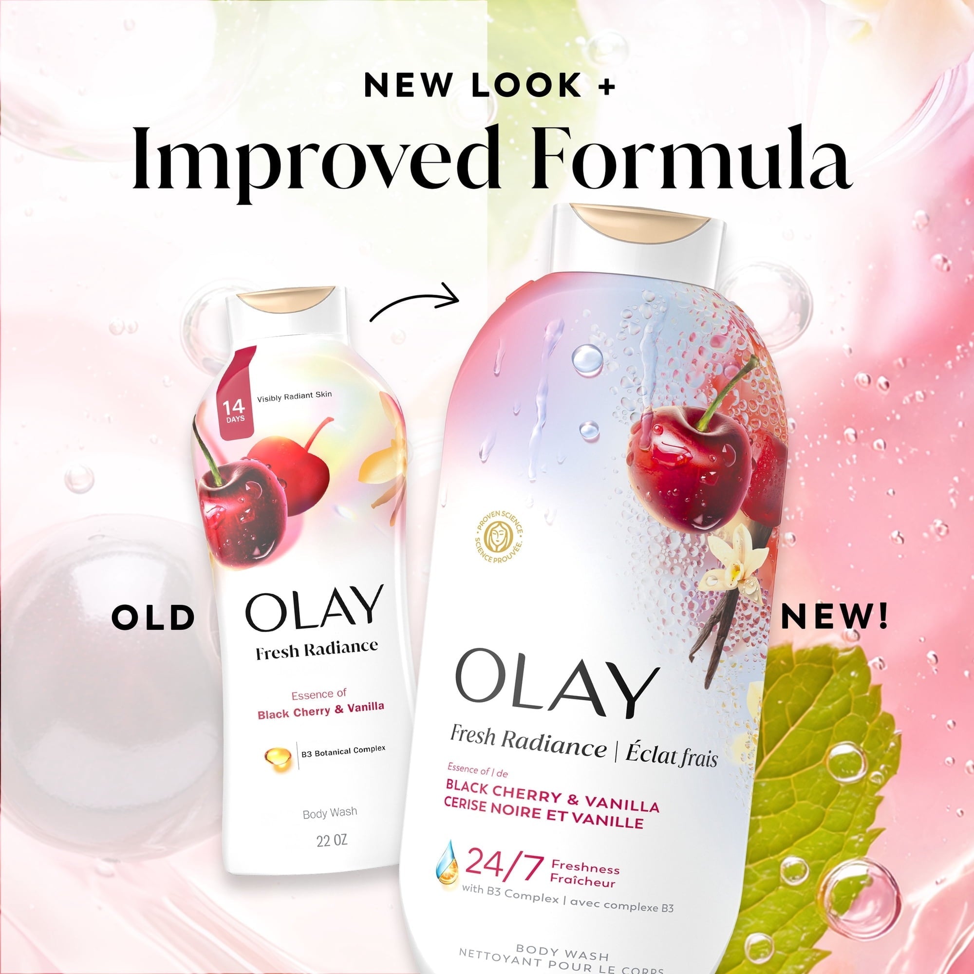 Olay Fresh Radiance Body Wash with Essence of Black Cherry and Vanilla, Vitamin B3 and Antioxidant Blend