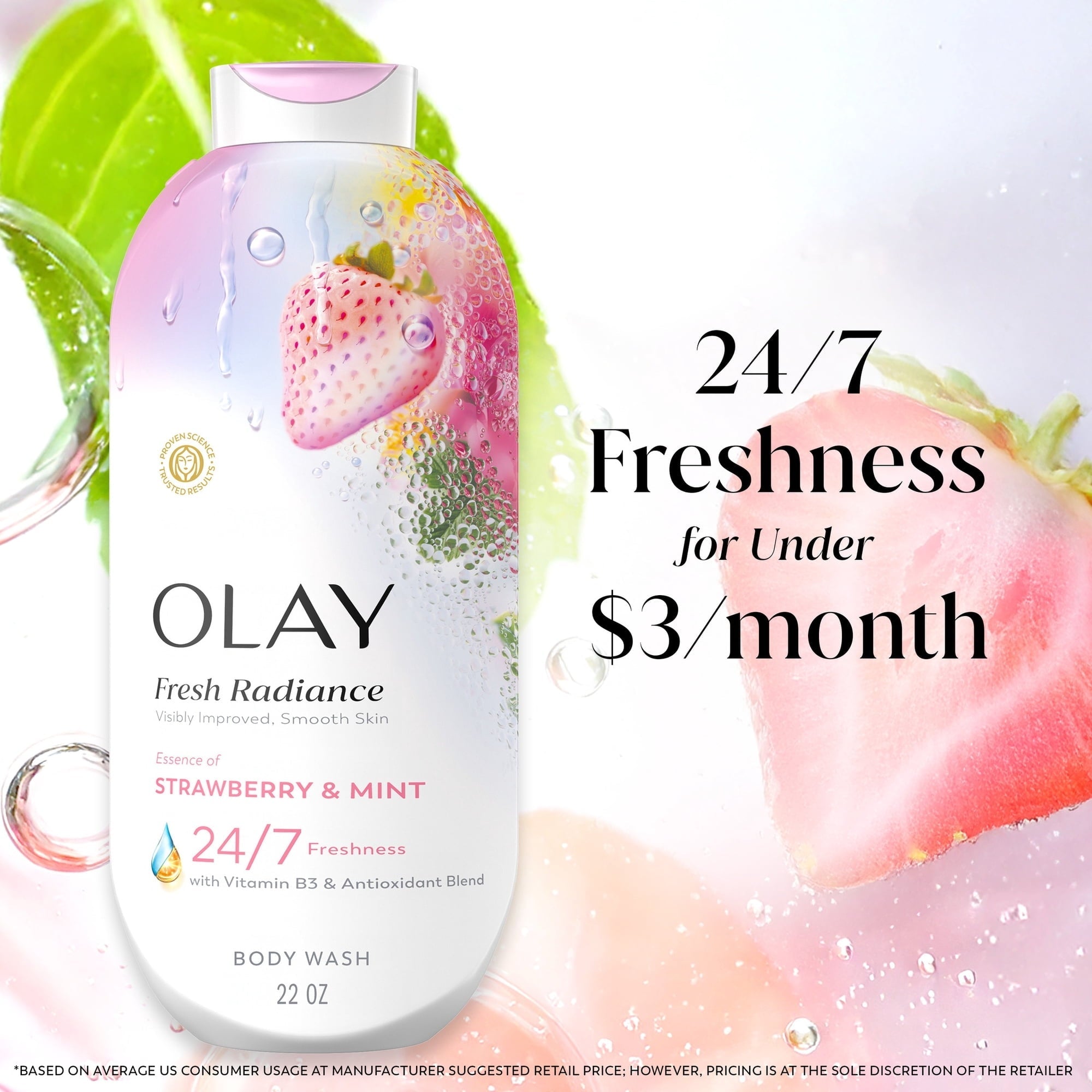 Olay Fresh Radiance Body Wash with Essence of Strawberry and Mint, Vitamin B3 and Antioxidant Blend