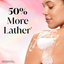 Olay Fresh Radiance Strawberry & Mint body wash with foam on skin