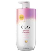 Olay Intensely Hydrating body wash bottle with pink cap