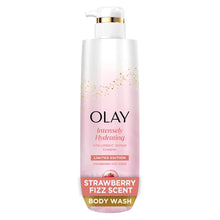 Olay intensely hydrating body wash bottle with pump, strawberry fizz scent, 20 fl oz