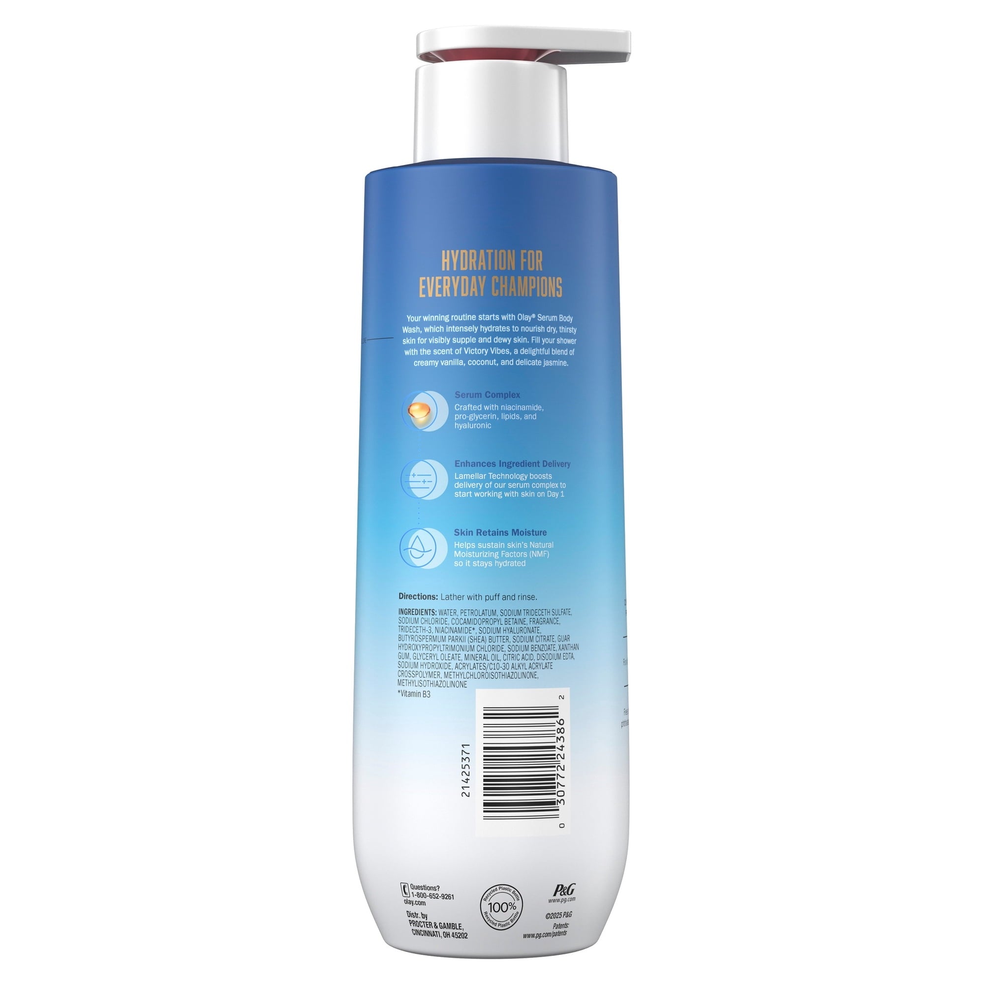 Olay Intensely Hydrating Body Wash with Hyaluronic Serum Complex, Victory Vibes Vanilla Scent, 20 fl oz