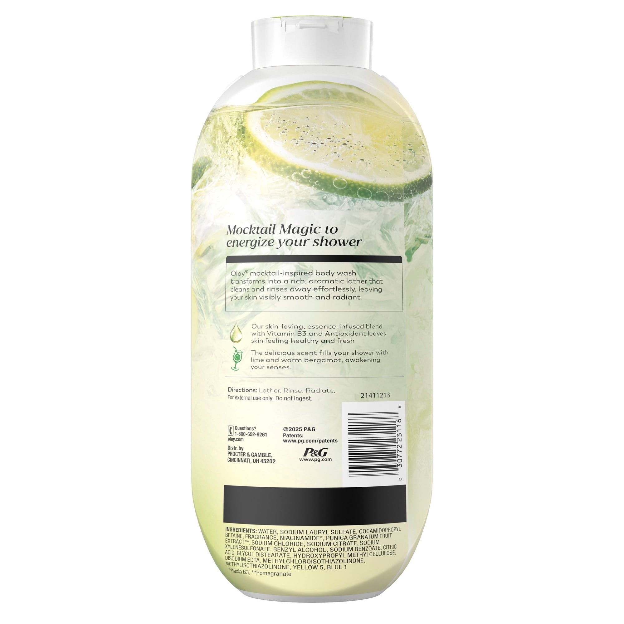 Olay Lime It Up Body Wash with Notes of Lime and Bergamot, Vitamin B3 and Antioxidant Blend, 22oz