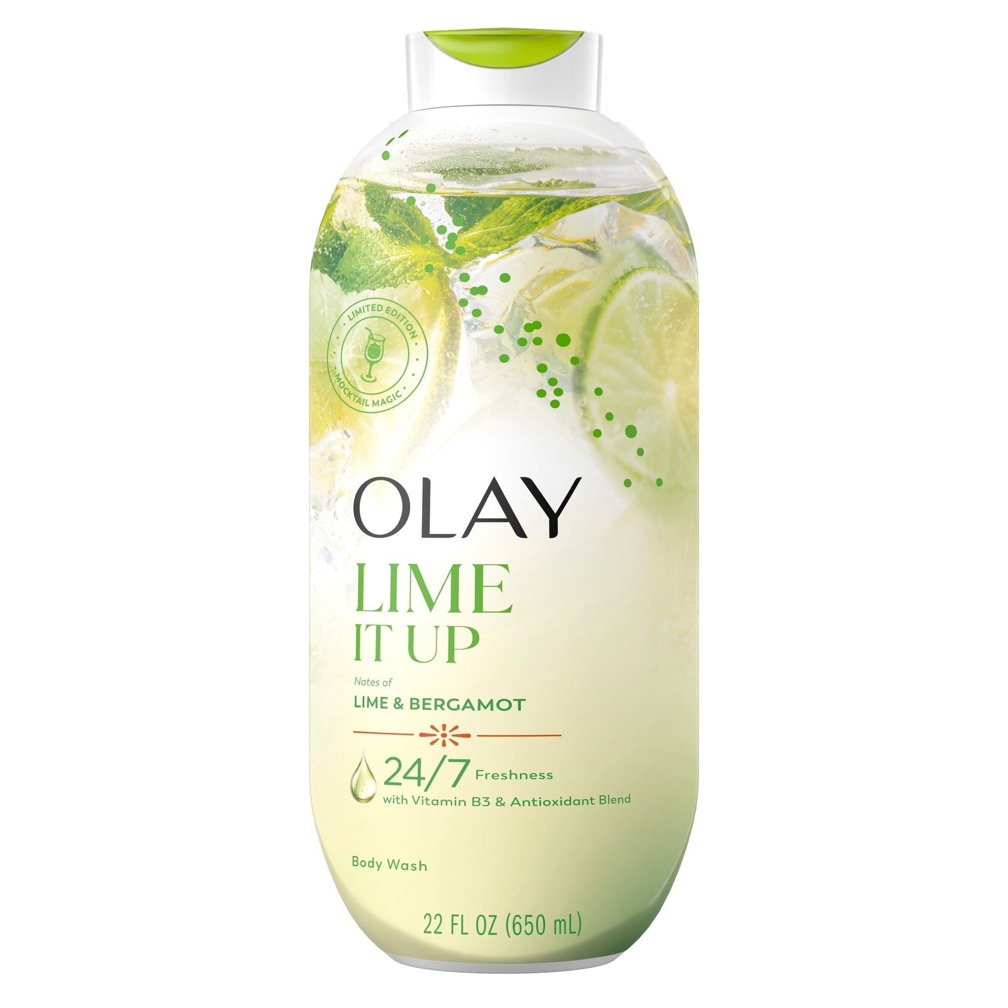 Olay Lime It Up Body Wash with Notes of Lime and Bergamot, Vitamin B3 and Antioxidant Blend, 22oz