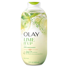 Olay Lime It Up body wash bottle, lime and bergamot scent, 22 fl oz