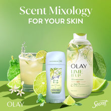 Olay Lime It Up body wash bottle with lime slices and Secret scent product