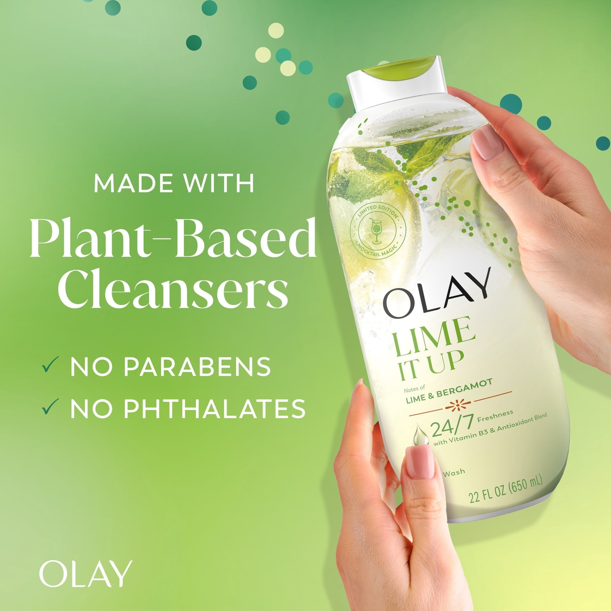 Olay Lime It Up Body Wash with Notes of Lime and Bergamot, Vitamin B3 and Antioxidant Blend, 22oz