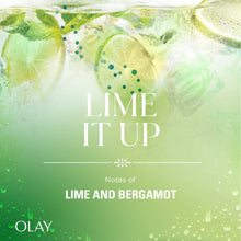 Olay Lime It Up body wash bottle front with lime and bergamot notes