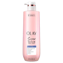 Olay Super Serum body wash bottle with pump, pink label, 20 fl oz
