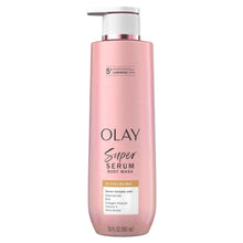 Olay Super Serum Body Wash pump bottle, pink, front label for Extra Dry Skin