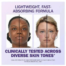 Skincare serum shown on two face panels, with absorption comparison circles