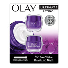 Olay Ultimate retinol night moisturizer 2-pack with two purple jars on card