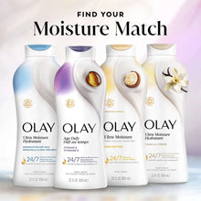 Assorted OLAY body wash bottles set with multiple scents and formulas