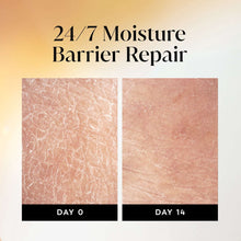 Moisture barrier repair comparison panels: day 0 vs day 14 with '24/7 Moisture Barrier Repair'