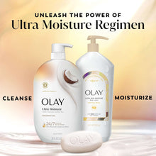 Olay Ultra Moisture body wash set with two pump bottles and small soap bar