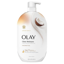 Olay Ultra Moisture body wash pump bottle with coconut oil design