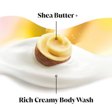 Olay Ultra Moisture Rich Creamy body wash graphic with Shea Butter icon