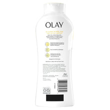 Olay body wash bottle with nutrition facts and barcode on back label