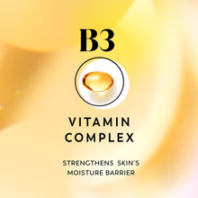 Vitamin B3 body wash droplet graphic with golden oil icon