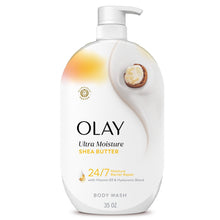 Olay Ultra Moisture body wash bottle with pump, shea butter label, 35 oz