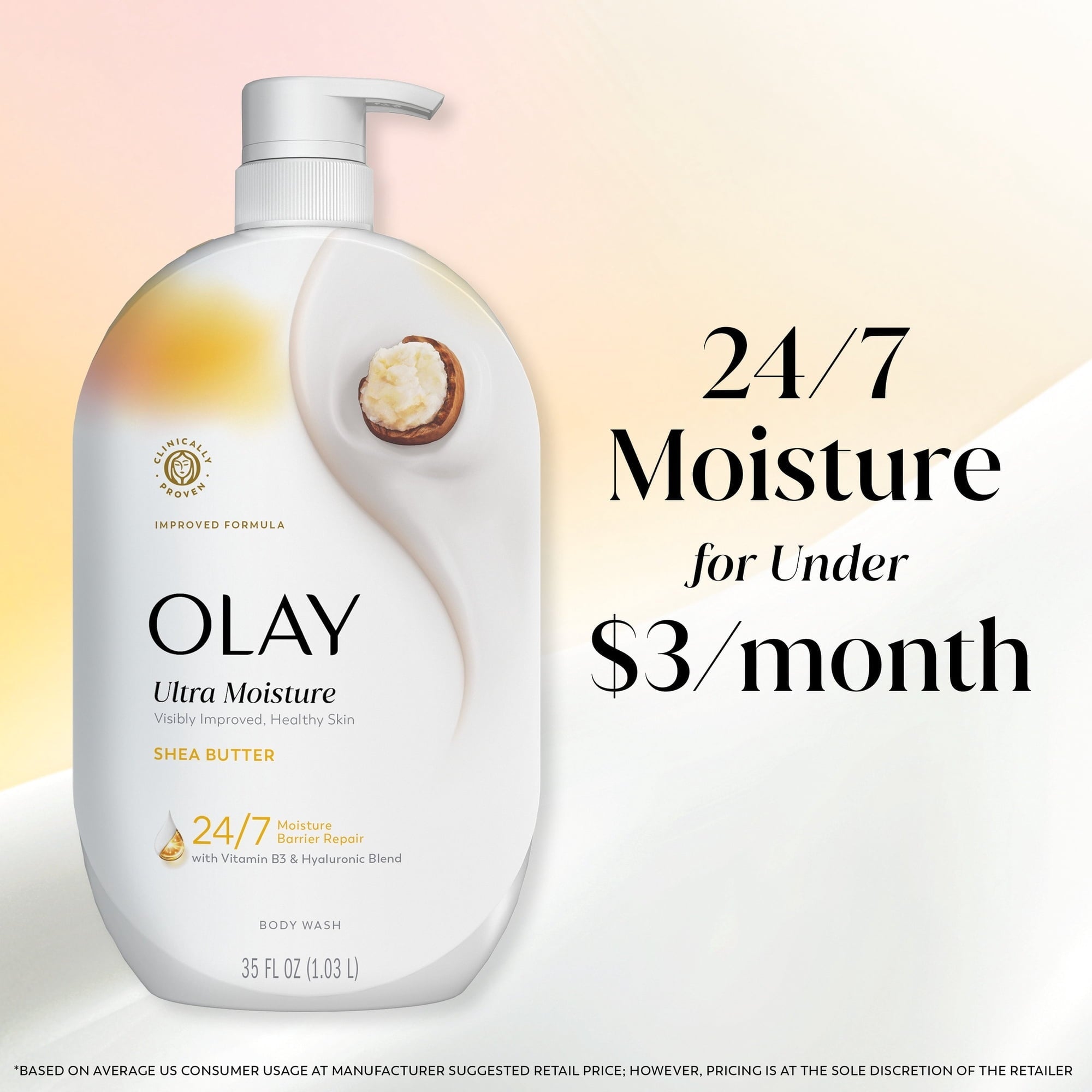 Olay Ultra Moisture Body Wash with Shea Butter, Vitamin B3 and Hyaluronic Blend, 35oz