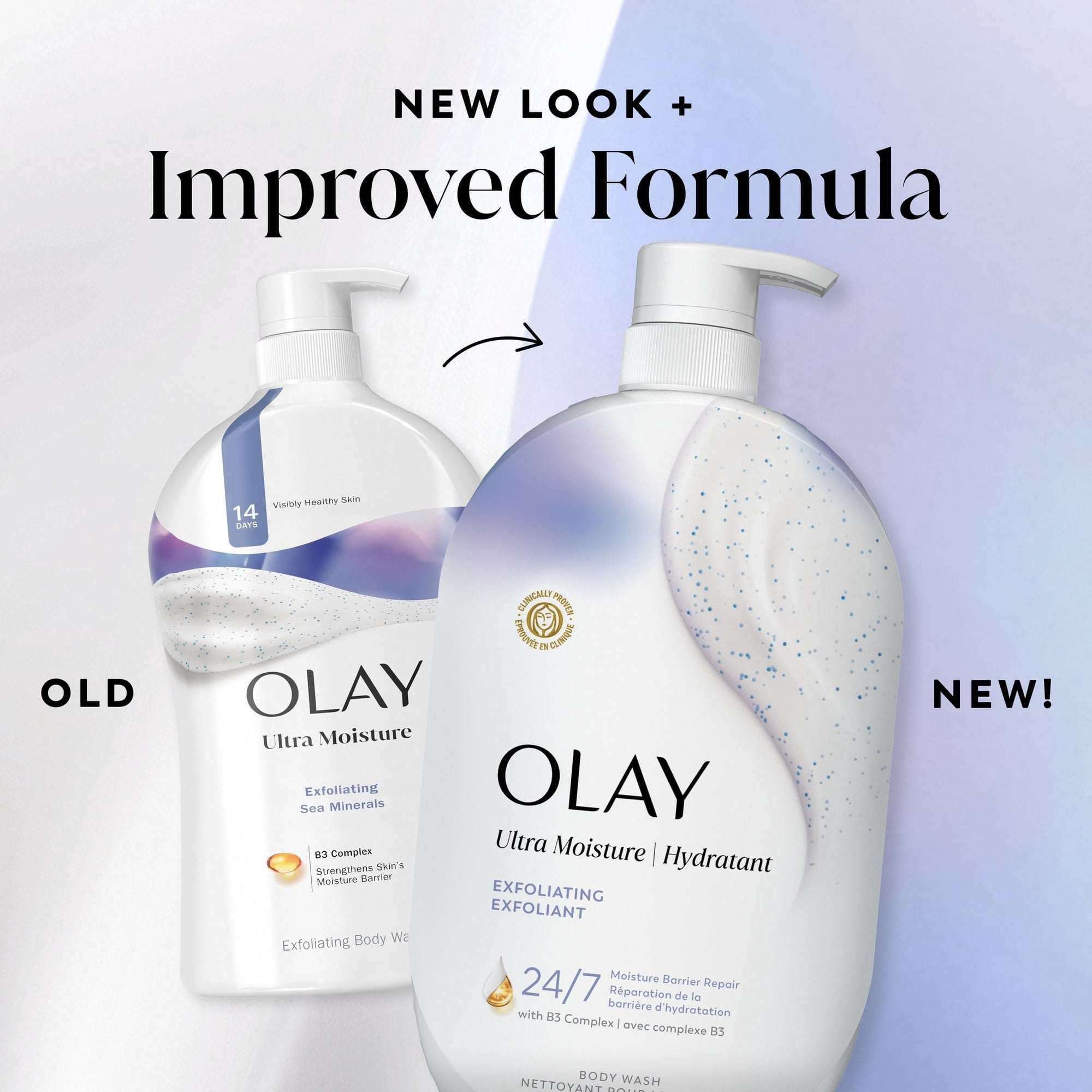 Olay Ultra Moisture Exfoliating Body Wash, Vitamin B3 and Hyaluronic Blend, 35oz