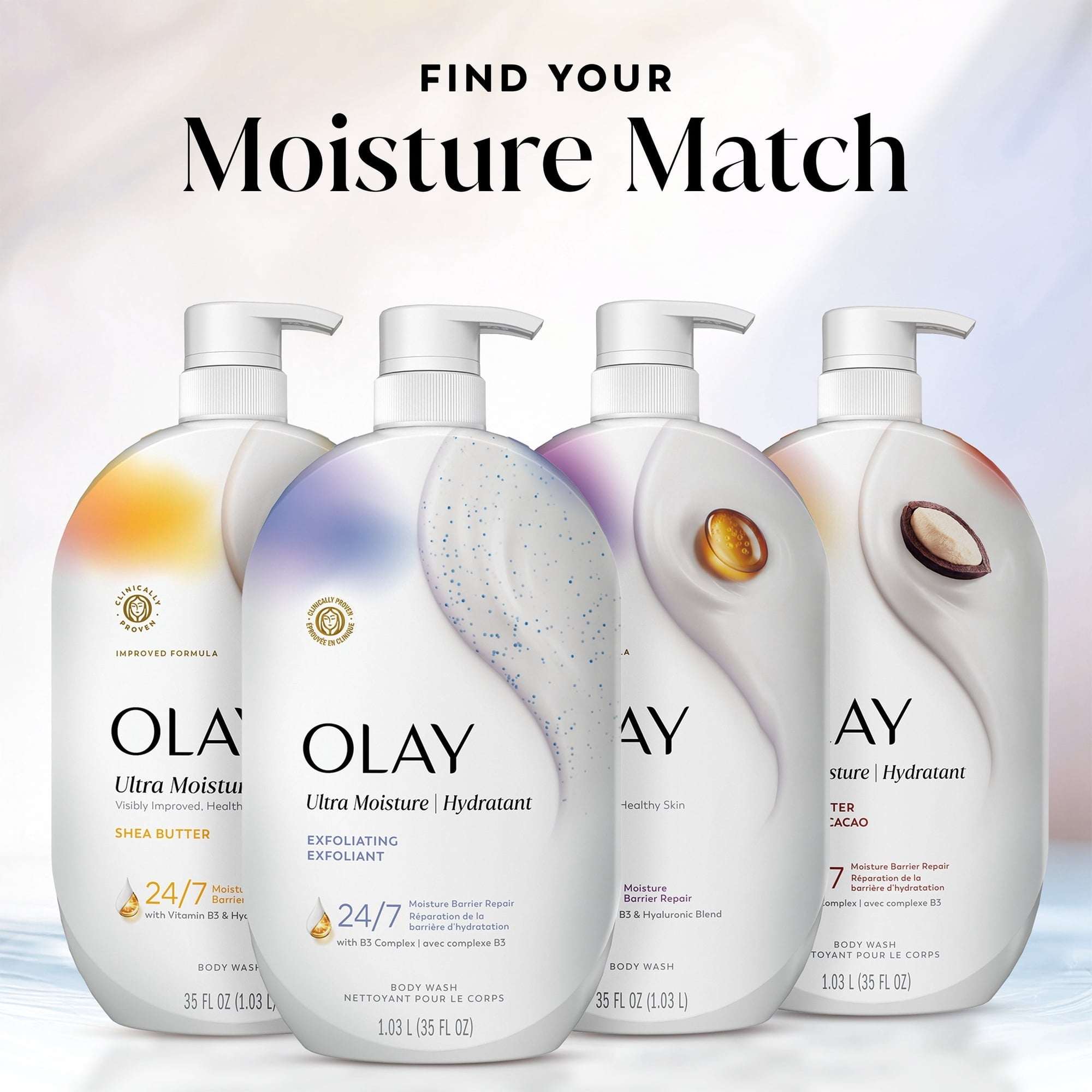 Olay Ultra Moisture Exfoliating Body Wash, Vitamin B3 and Hyaluronic Blend, 35oz