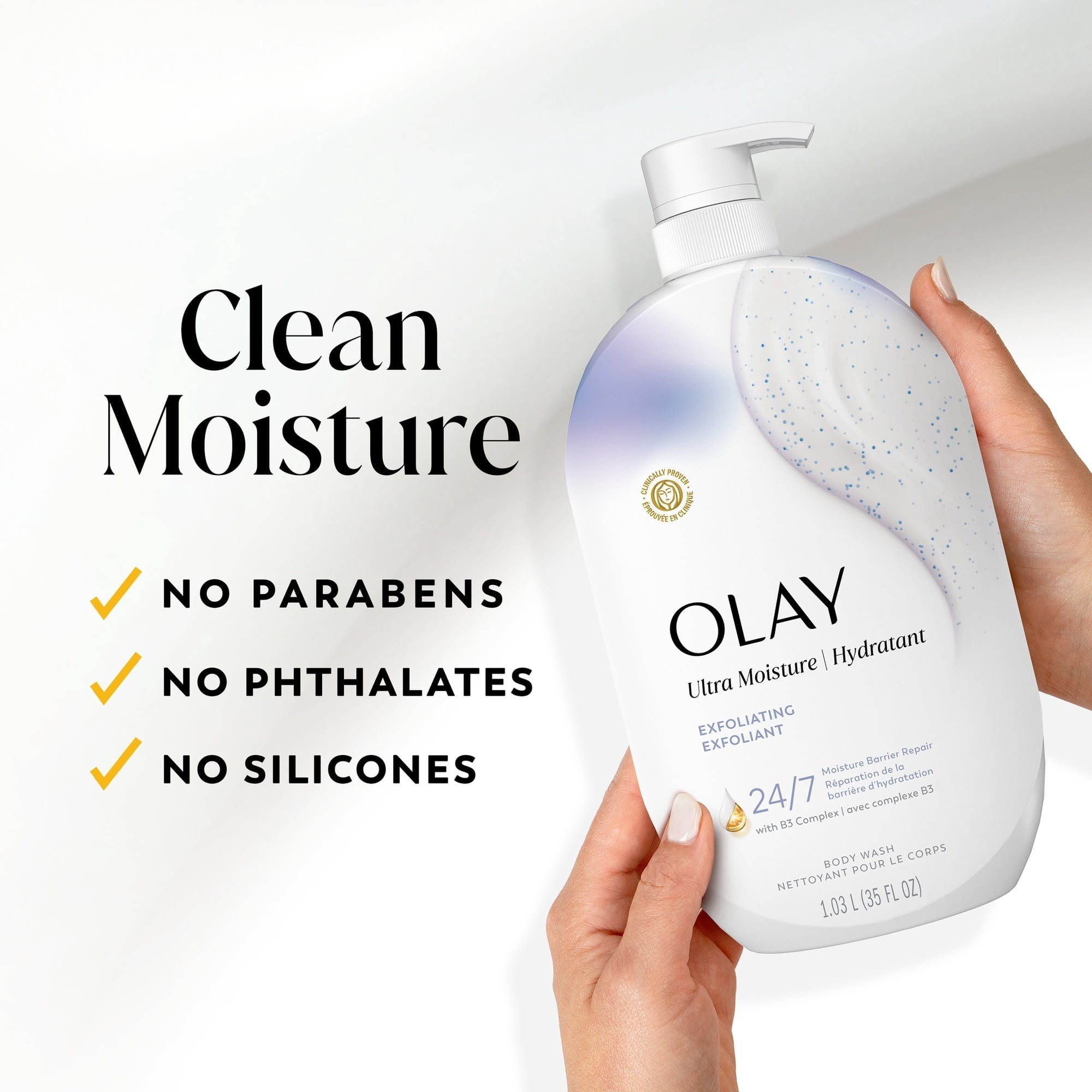Olay Ultra Moisture Exfoliating Body Wash, Vitamin B3 and Hyaluronic Blend, 35oz