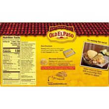 Old El Paso taco dinner kit box back panel with nutrition facts and oven directions