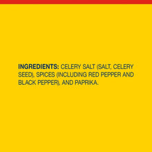 Old Bay seasoning ingredients panel listing celery salt and spices like black pepper and paprika