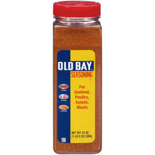 Old Bay seasoning spice blend bottle with red cap and label for seafood, poultry, salads