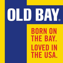Old Bay promotional label reading “Born on the Bay. Loved in the USA.”