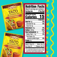 Old El Paso taco seasoning mix nutrition facts panel with calories and sodium