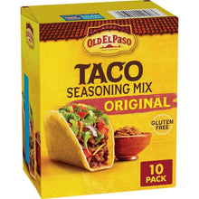Old El Paso taco seasoning mix box, original, gluten free, 10 pack