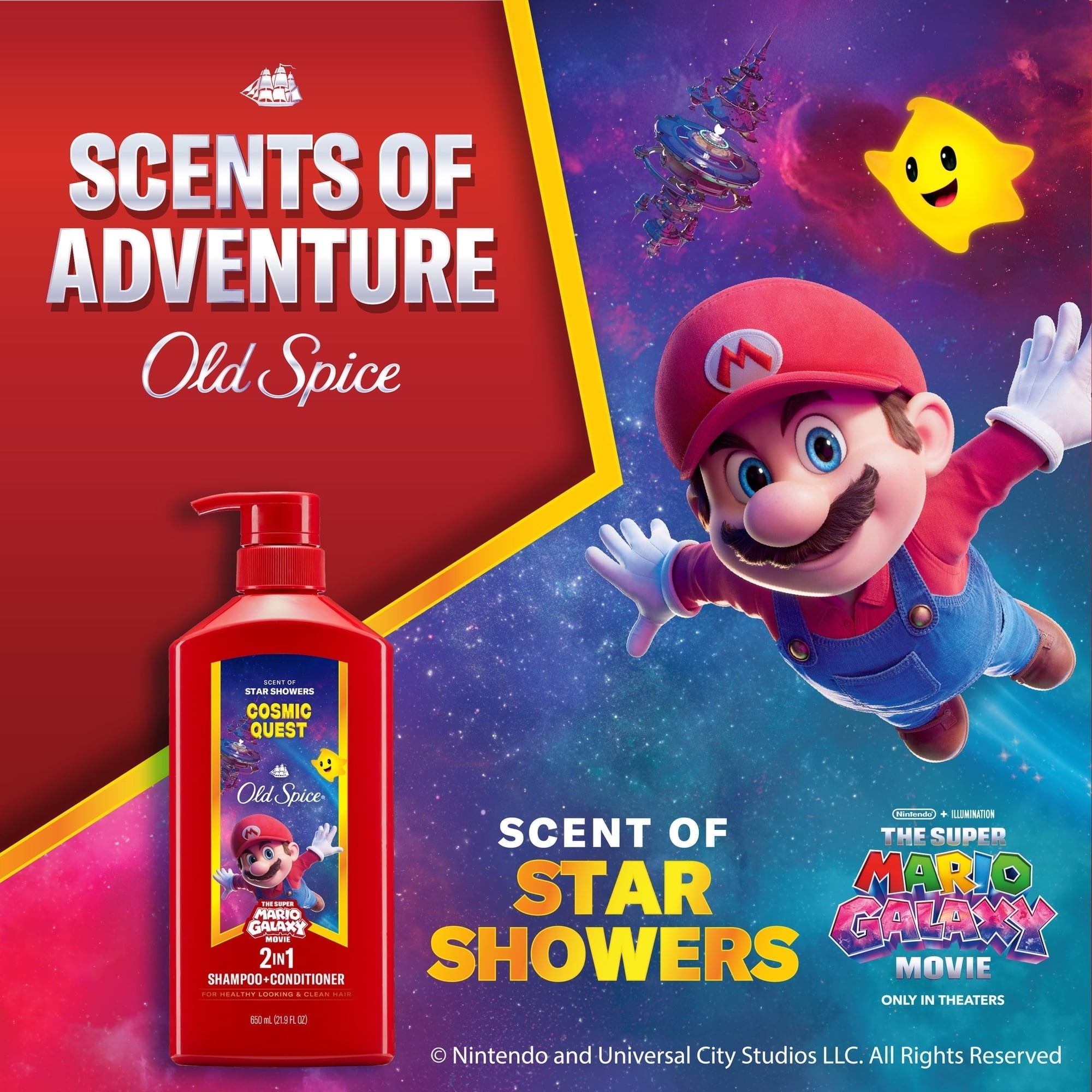 (3 PACK ) Old Spice 2-in-1 Mens Shampoo and Conditioner, Cosmic Quest, Old Spice x The Super Mario Galaxy Movie, 21.9 fl oz