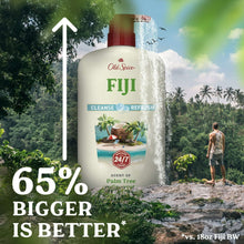 Old Spice Fiji body wash bottle with red pump, off-white bottle label.