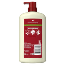 Fiji body wash bottle back view with red pump and red ingredient panel.