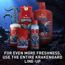 Old Spice Krakengard body wash line-up with multiple red bottles and pump
