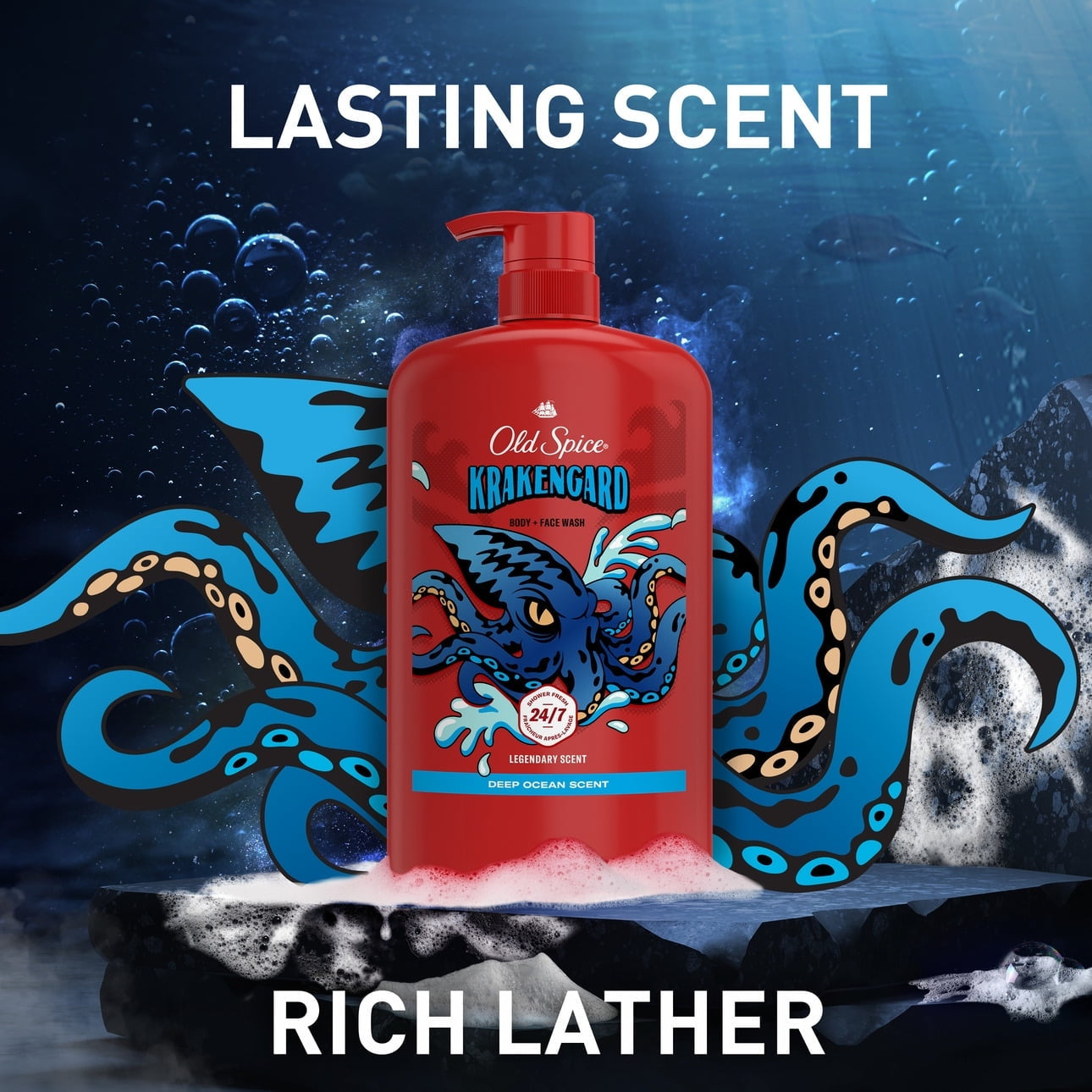 Old Spice Body Wash for Men, Krakengard 2 in 1 with Lasting Scent, 33.4oz