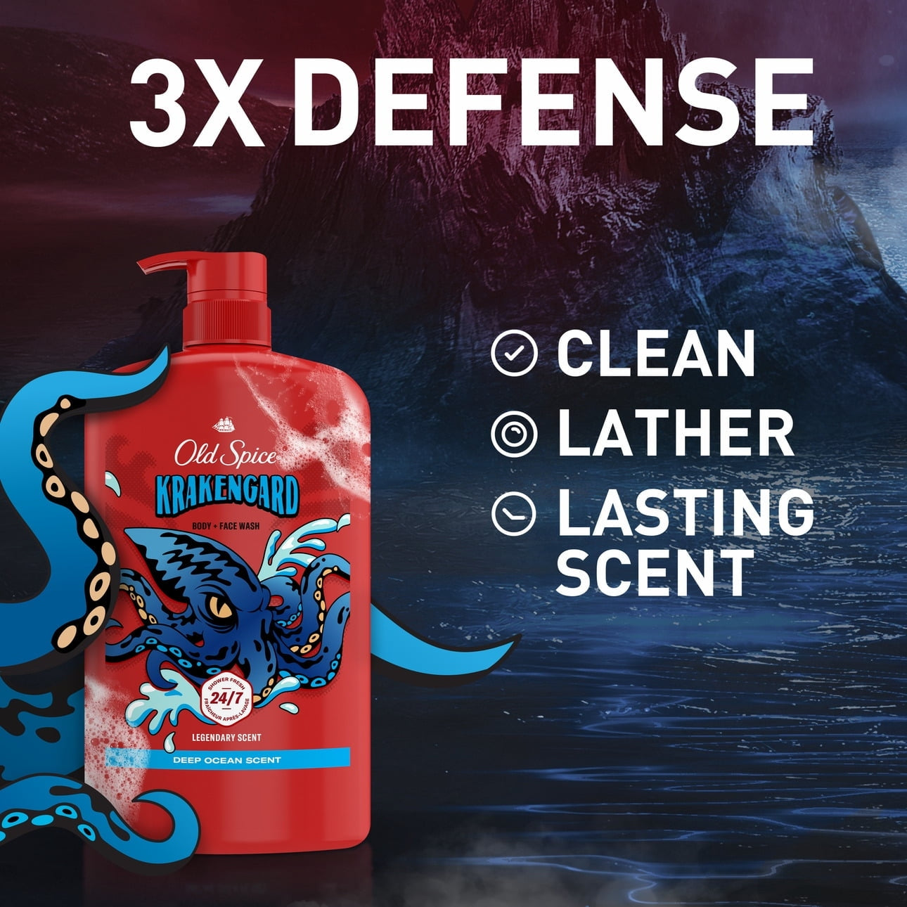 Old Spice Body Wash for Men, Krakengard 2 in 1 with Lasting Scent, 33.4oz