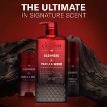 Old Spice body wash, Cashmere & Vanilla Wood, red pump bottle with gray base